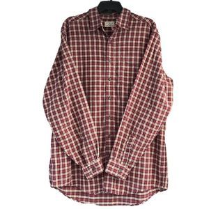 L.L. Bean Flannel Plaid Button Up Size Large Tall Red Cream